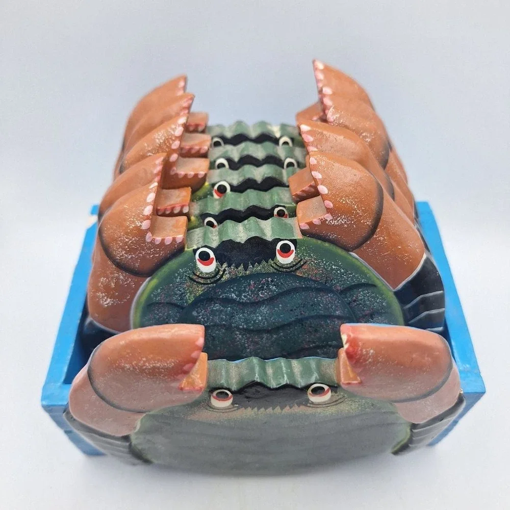 Wooden Crab Coaster Set Holder Nautical‎ Coastal Decor Tableware Painted